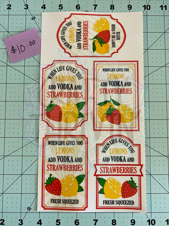 Strawberry VODKA Lemonade Drink Label Set