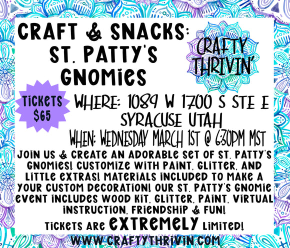 Craft & Snacks St. Patty Gnomie Event 3.1